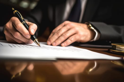Close up of a hand signing a document Generative AI.