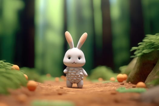 A rabbit walking in forest 3D Tiny cute isometric Generative AI.