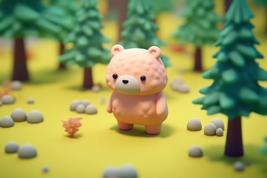 A bear walking in forest 3D Tiny cute isometric Generative AI.
