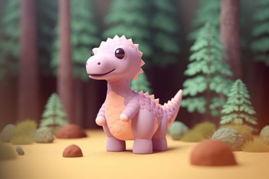 A dinosaur walking in forest 3D Tiny cute isometric Generative AI.