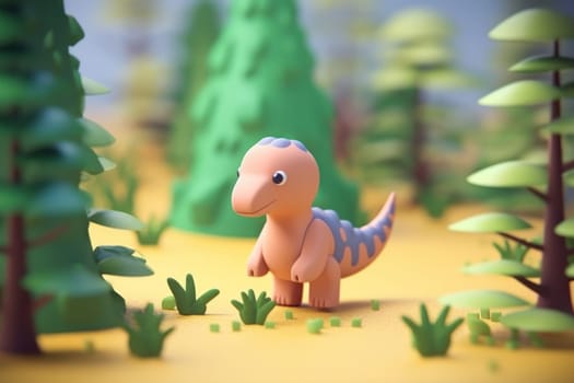 A dinosaur walking in forest 3D Tiny cute isometric Generative AI.