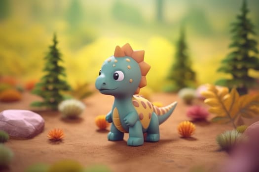 A dinosaur walking in forest 3D Tiny cute isometric Generative AI.
