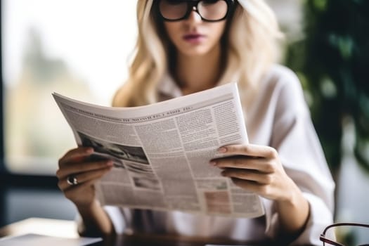 Closeup hands Businesswoman reading the latest news Generative AI.