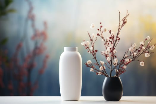 White Blank Bottle Mockup with natural theme background Generative AI.
