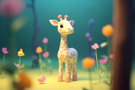 A giraffe walking in forest 3D Tiny cute isometric Generative AI.