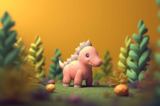 A dinosaur walking in forest 3D Tiny cute isometric Generative AI.