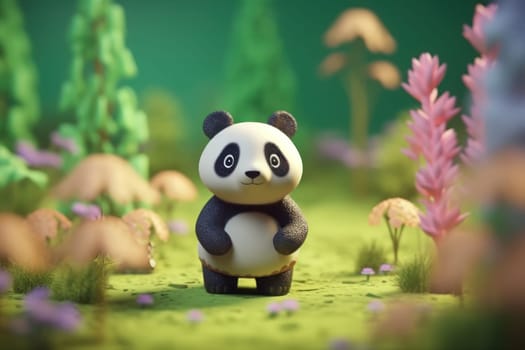 A panda walking in forest 3D Tiny cute isometric Generative AI.