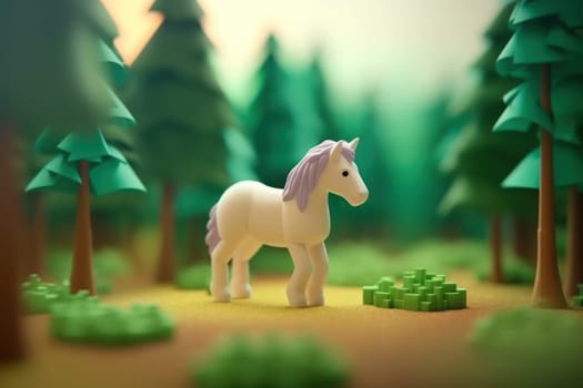A horse walking in forest 3D Tiny cute isometric Generative AI.