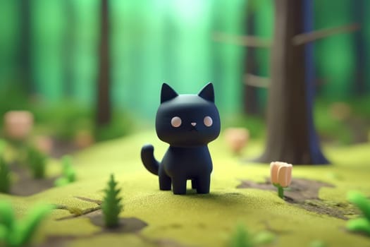 A black cat walking in forest 3D Tiny cute isometric Generative AI.