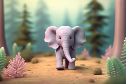 A elephant walking in forest 3D Tiny cute isometric Generative AI.