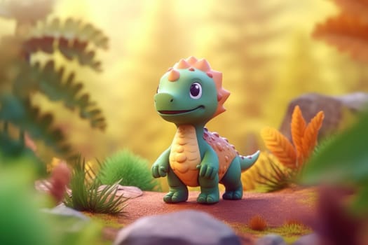A dinosaur walking in forest 3D Tiny cute isometric Generative AI.