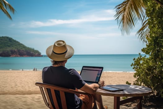 Digital nomad working and enjoying the beach Generative AI.