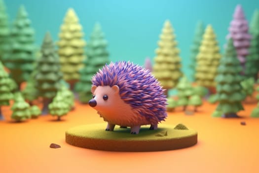 A hedgehog walking in forest 3D Tiny cute isometric Generative AI.