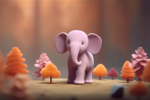 A elephant walking in forest 3D Tiny cute isometric Generative AI.