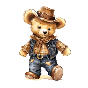 Teddy bear Cowboy. Watercolor. Clipart is a great choice for creating cards, invitations, party supplies and decorations.