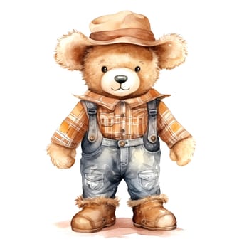 Teddy bear Cowboy. Watercolor. Clipart is a great choice for creating cards, invitations, party supplies and decorations.