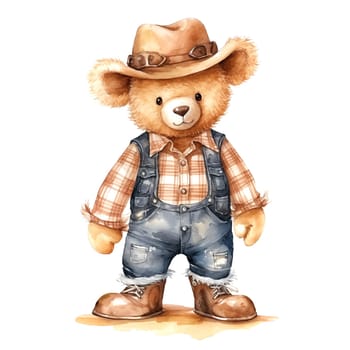 Teddy bear Cowboy. Watercolor. Clipart is a great choice for creating cards, invitations, party supplies and decorations.