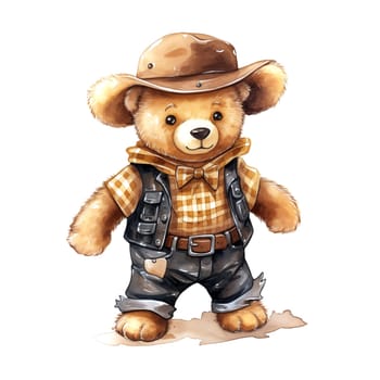 Teddy bear Cowboy. Watercolor. Clipart is a great choice for creating cards, invitations, party supplies and decorations.