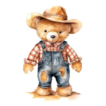 Teddy bear Cowboy. Watercolor. Clipart is a great choice for creating cards, invitations, party supplies and decorations.