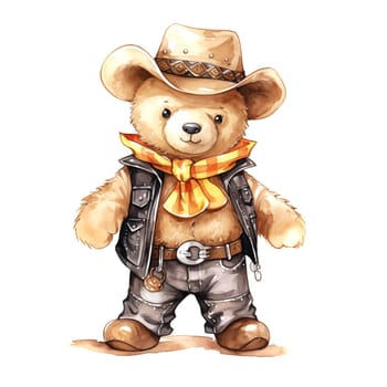 Teddy bear Cowboy. Watercolor. Clipart is a great choice for creating cards, invitations, party supplies and decorations.