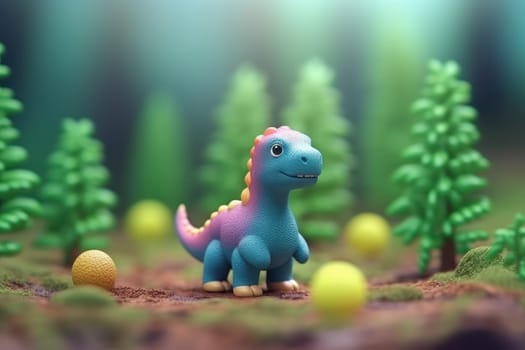 A dinosaur walking in forest 3D Tiny cute isometric Generative AI.