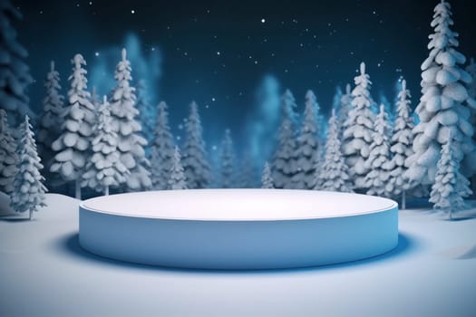 Minimal podium mockup on winter background. Generative AI.