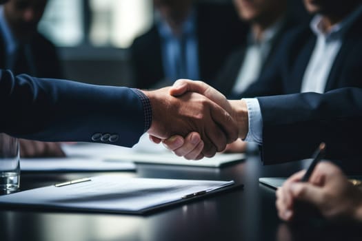 Business handshake and business people partner Generative AI.