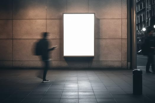 Blank Billboard on City Street at Night Indoor advertising Generative AI.