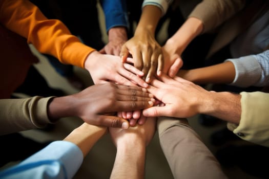 no room for racism A multiracial group hands in a circle. Created with Generative AI.