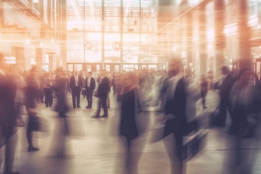 Abstract motion blur image of business people crowd walking Generative AI.
