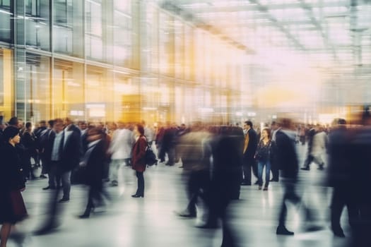 Abstract motion blur image of business people crowd walking Generative AI.
