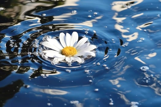 Fresh white daisy with water droplets and a reflection Generative AI.