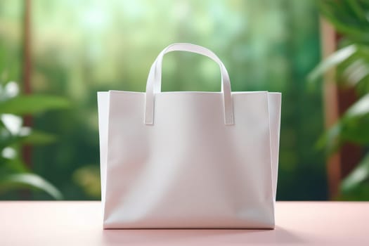 Mockup White Blank shopping bag with natural theme background Generative AI.