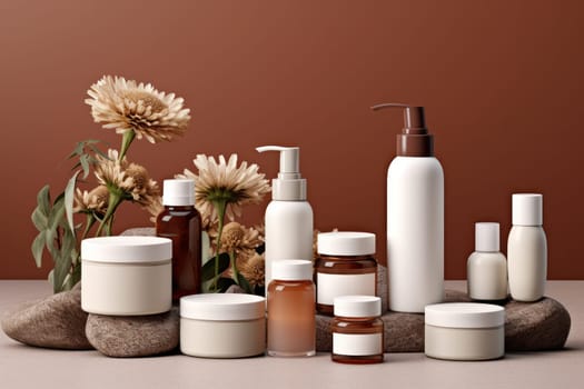 3D render individual skincare product package white blank mockup Generative AI.