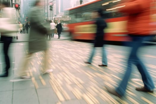 Abstract motion blur image of business people crowd walking Generative AI.