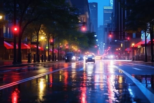 City street Radiance lights night city street landscape Generative AI.