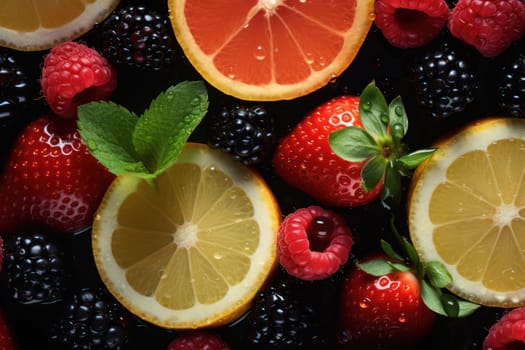 Fresh fruit with water splash, Generative AI.