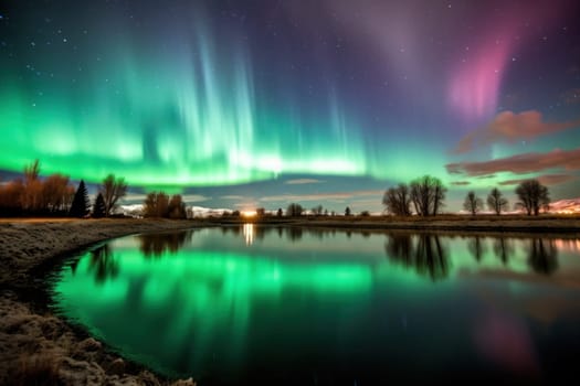 Beautiful aurora views Northern lights above the mountains.
