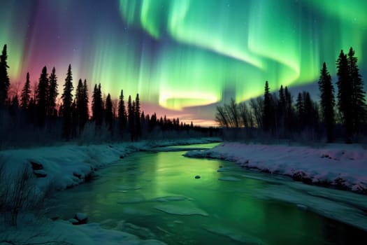 Beautiful aurora views Northern lights above the mountains.