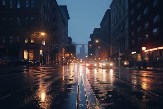 City street Radiance lights night city street landscape Generative AI.