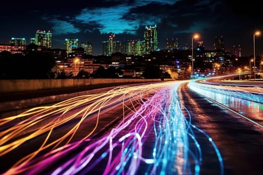 fiber optic speed line, image of modern city network communication concept.