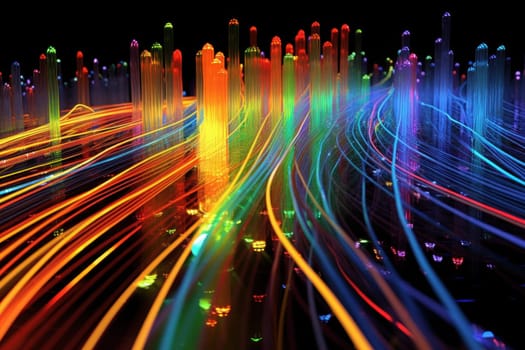 fiber optic speed line, image of modern city network communication concept.