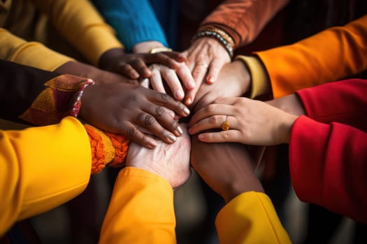 no room for racism A multiracial group hands in a circle. Created with Generative AI.