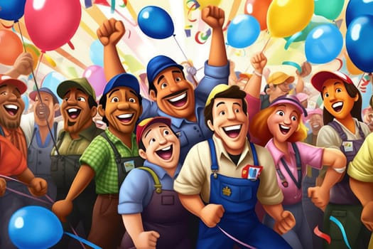 Happy Labor Day An animated cartoon illustration Generative AI.