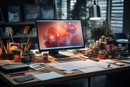 graphic designer home office and creative desk Generative AI.