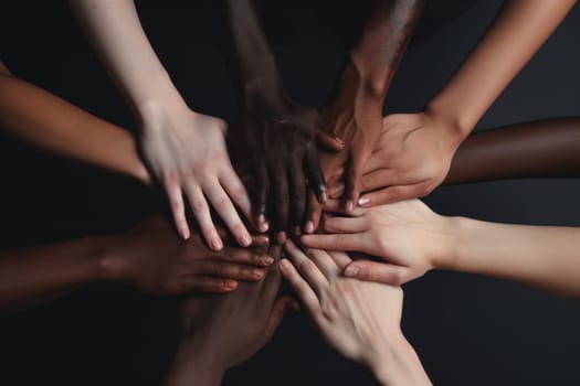 no room for racism A multiracial group hands in a circle. Created with Generative AI.