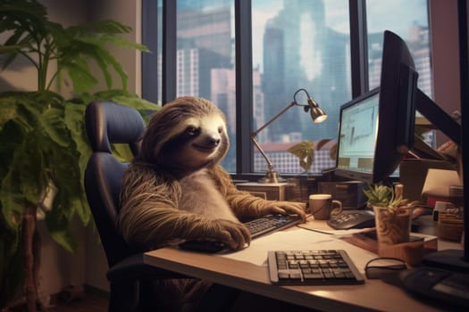 Photo sloth being lazy in the office Generative AI.