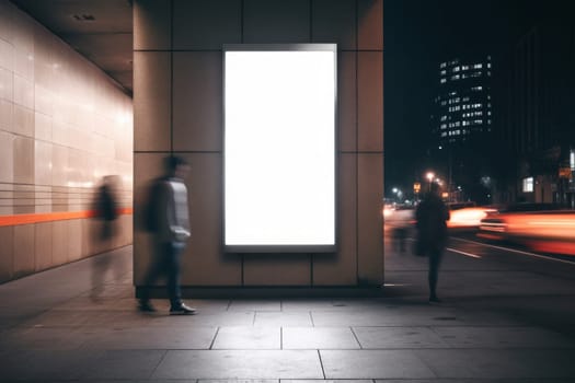 Empty digital billboard on busy street at night, Generative AI.