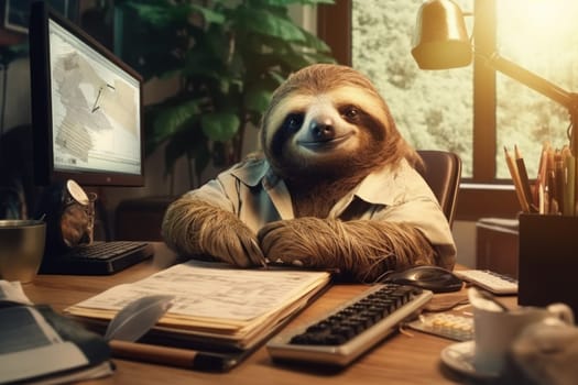 Photo sloth being lazy in the office Generative AI.