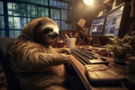 Photo sloth being lazy in the office Generative AI.